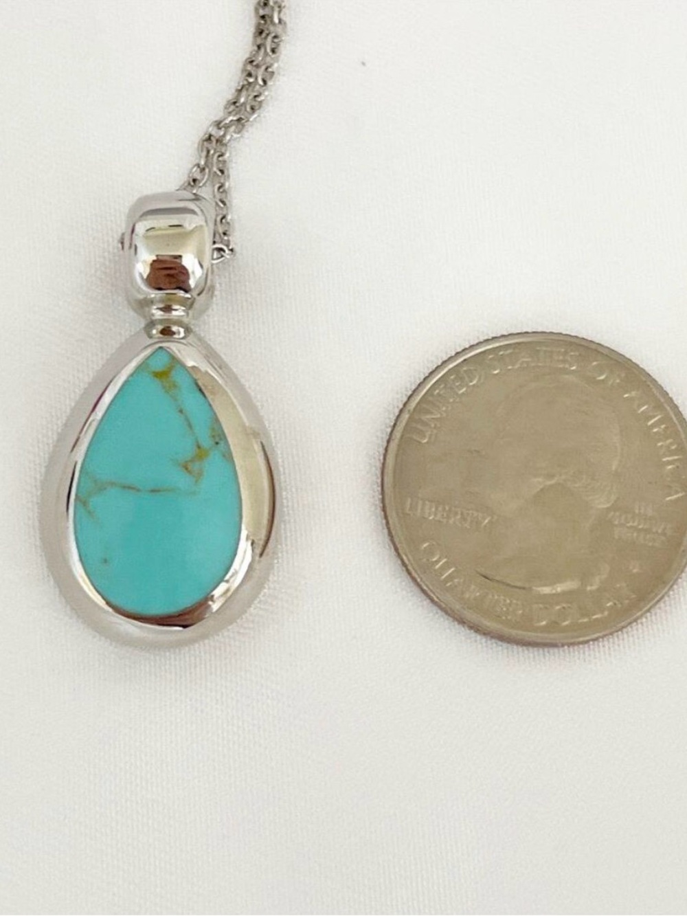 Turquoise Teardrop Pendant Necklace - 925 Silver - Picture 6 of 6